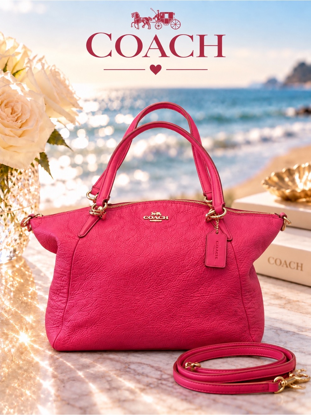 Coach Bright Fuchsia Pebbled Leather Shoulder Tote